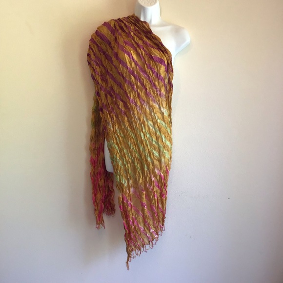 New Copper Tan Beach Striped Scarf Wrap Pareo - Picture 7 of 12